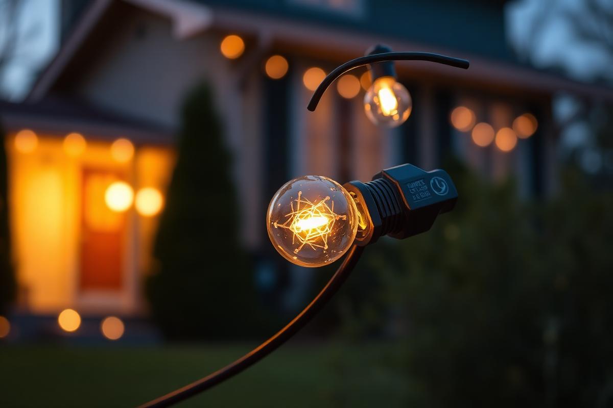 Weatherproof outdoor timer and cord connection at dusk